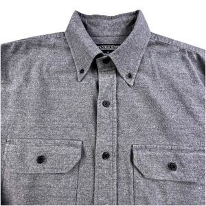 Lands End Chamois Cloth Flannel Shirt Mens Medium Gray Chest Pockets Button Down